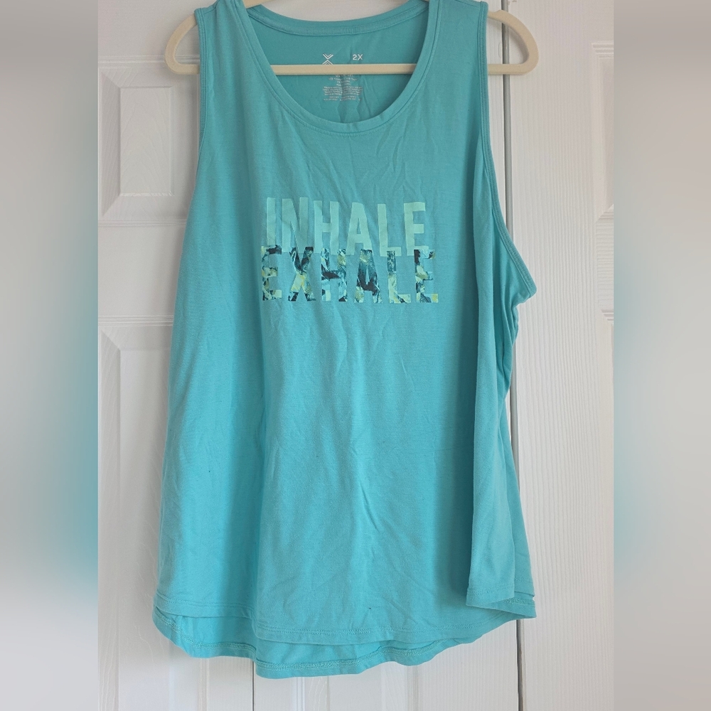 Xersion Turquoise 'Inhale Exhale' Graphic Tank 2x